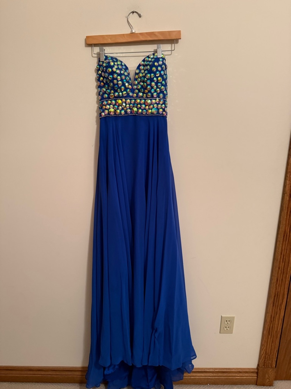 Strapless Beaded Royal Blue Evening Gown